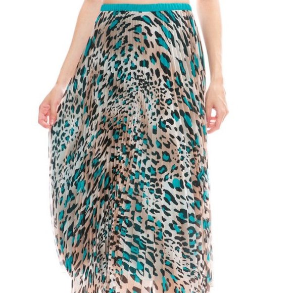 Loyd Ford NWT Pleated Teal Animal Print Midi Skirt Size 2 - Picture 2 of 16